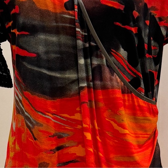 NWT Bleu d’Azur faux wrap midi dress.  Black/red floral. Large - Picture 6 of 7